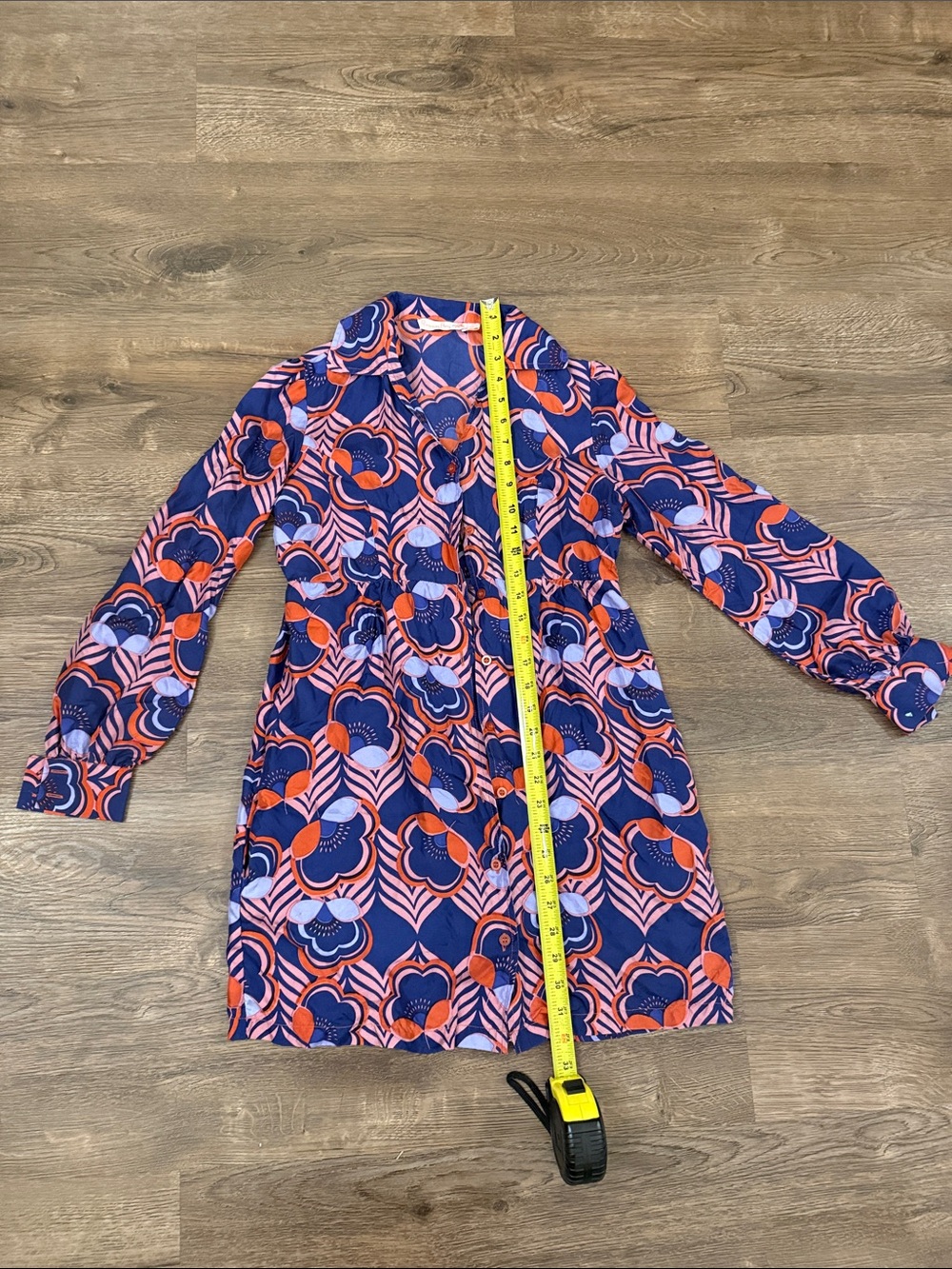 Runaway Pony Australia Silk Midi Shirt Dress in Navy, Pink & Orange Floral XS